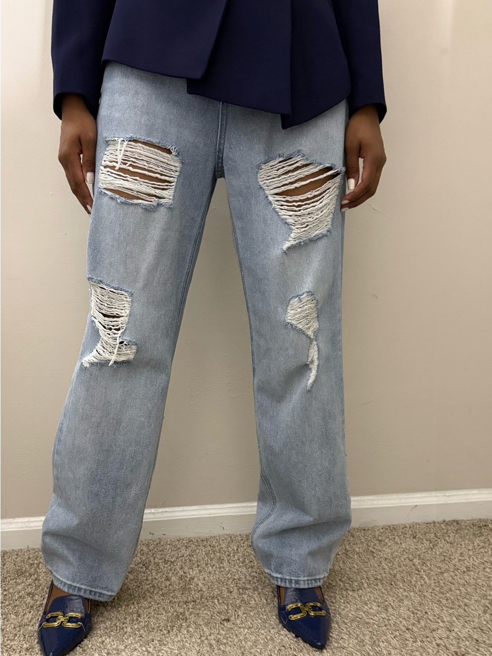 GUESS Wide-Leg Distressed High Waist Light Blue Denim Jeans Size 30x31